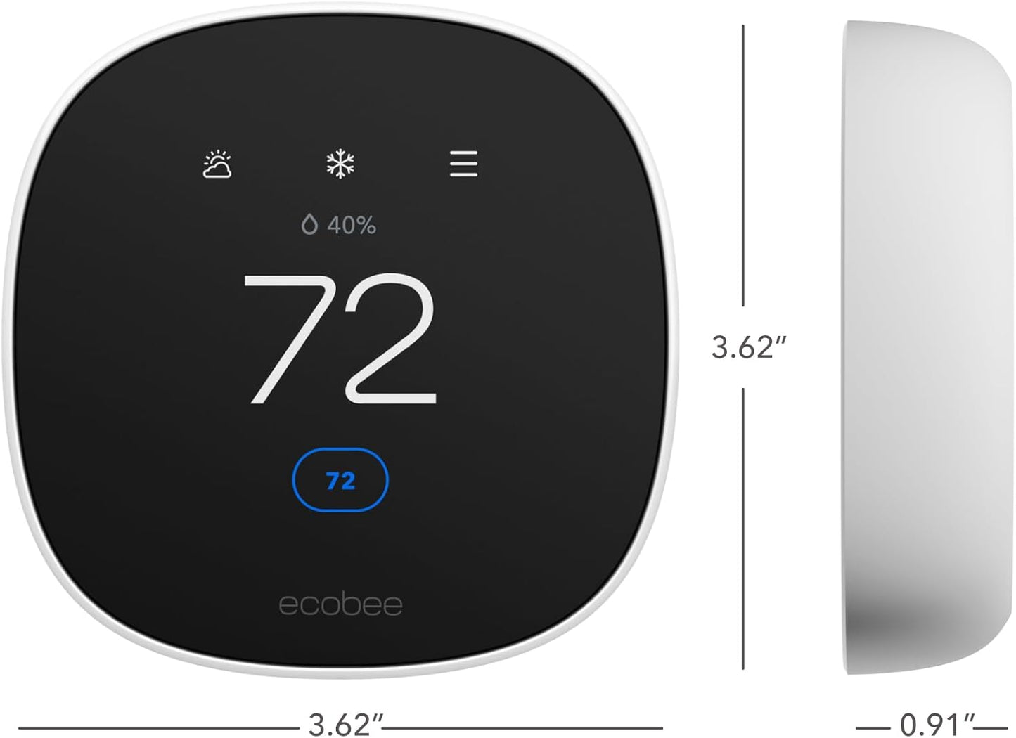 Ecobee Smart Thermostat Essential - Wifi Thermostat, Energy Star Certified | Programmable Wi-Fi Thermostat - Works with Siri, Alexa, and Google Assistant. Energy Saving Thermostat.