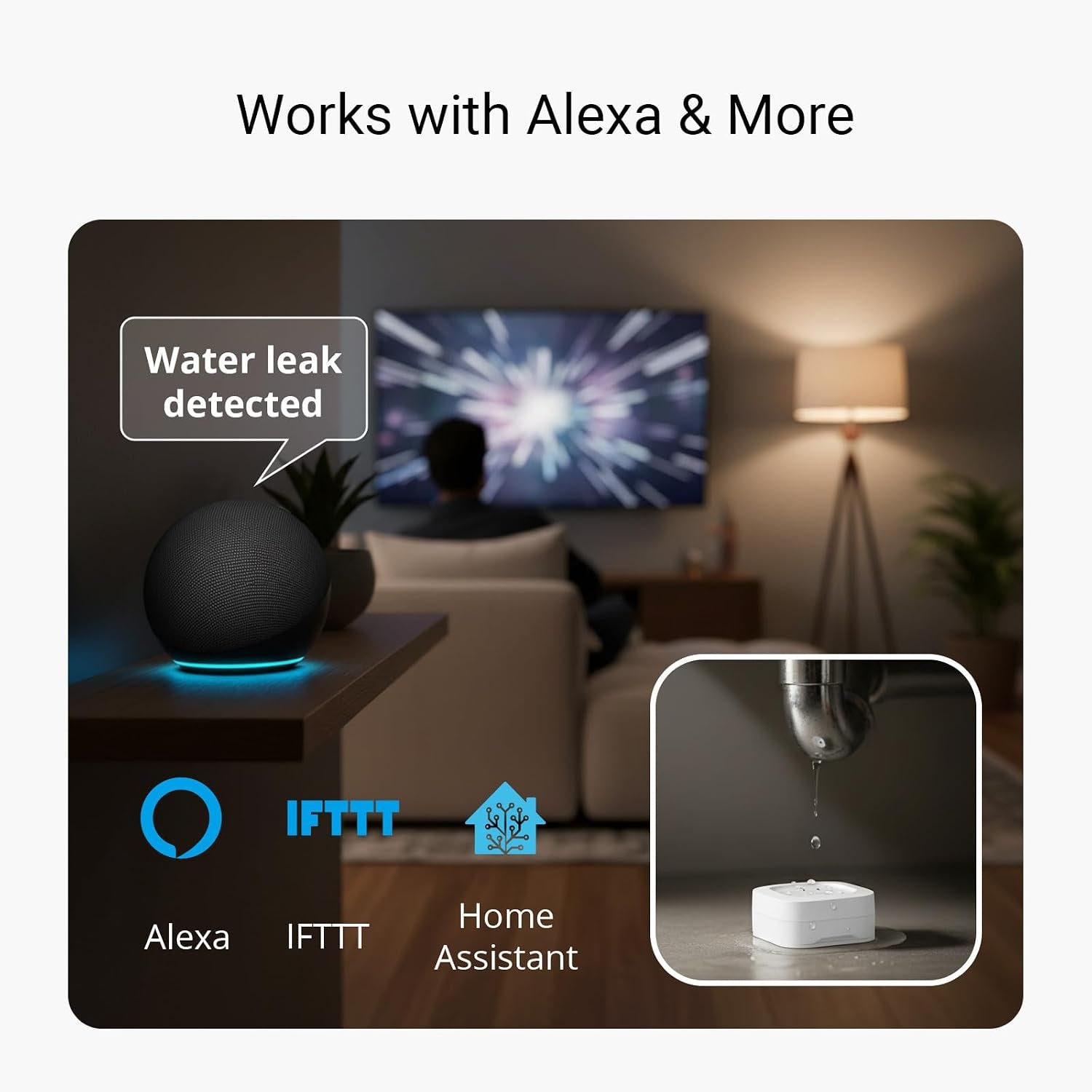 Water Leak Starter Kit: Hub + 4 Leak Sensor 1 (Silent), Lora Long-Range, App/Sms/Email Alerts, D2D Offline Triggers, 2 AAA up to 5-Year Battery, Compatible with Alexa/Ifttt/Home Assistant