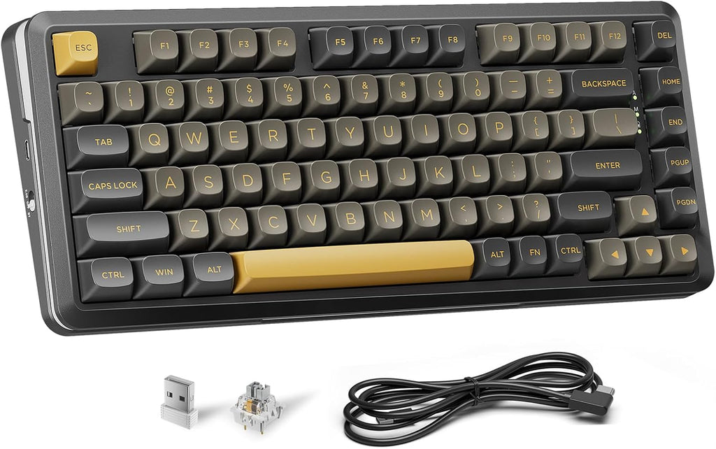 K738 Wireless Mechanical Keyboard, Gasket Mounted RGB Gaming Keyboard, 3-Mode (2.4G/BT/USB), Pre-Lubed Linear Switches, 75％ Layout, 82 Keys Hot Swappable for Pc/Mac - Black Gold