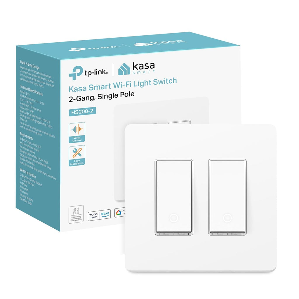 Kasa Smart Switch 2-Gang, HS200-2, Single Pole, Need Neutral Wire | 2.4Ghz Wi-Fi Works with Alexa and Google Home, UL Certified, No Hub Required, White