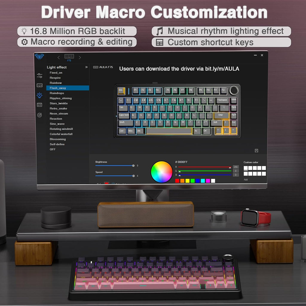 F75 Pro Wireless Mechanical Keyboard,75% Hot Swappable Custom Keyboard,Rgb Backlit,Pre-Lubed Reaper Switches,Side Printed PBT Keycaps Mechanical Gaming Keyboards, Pink&Black