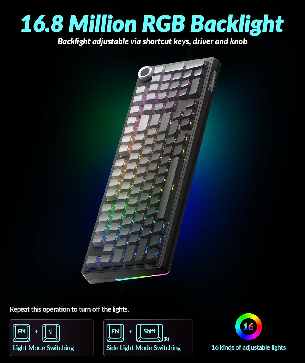 KI99 Pro 96% Wireless Mechanical Keyboard, RGB Gaming Keyboard, Hot-Swappable Pre-Lubed Switches, Gasket Structure Creamy Keyboards (Gradient-Black, Non-Silent Version)