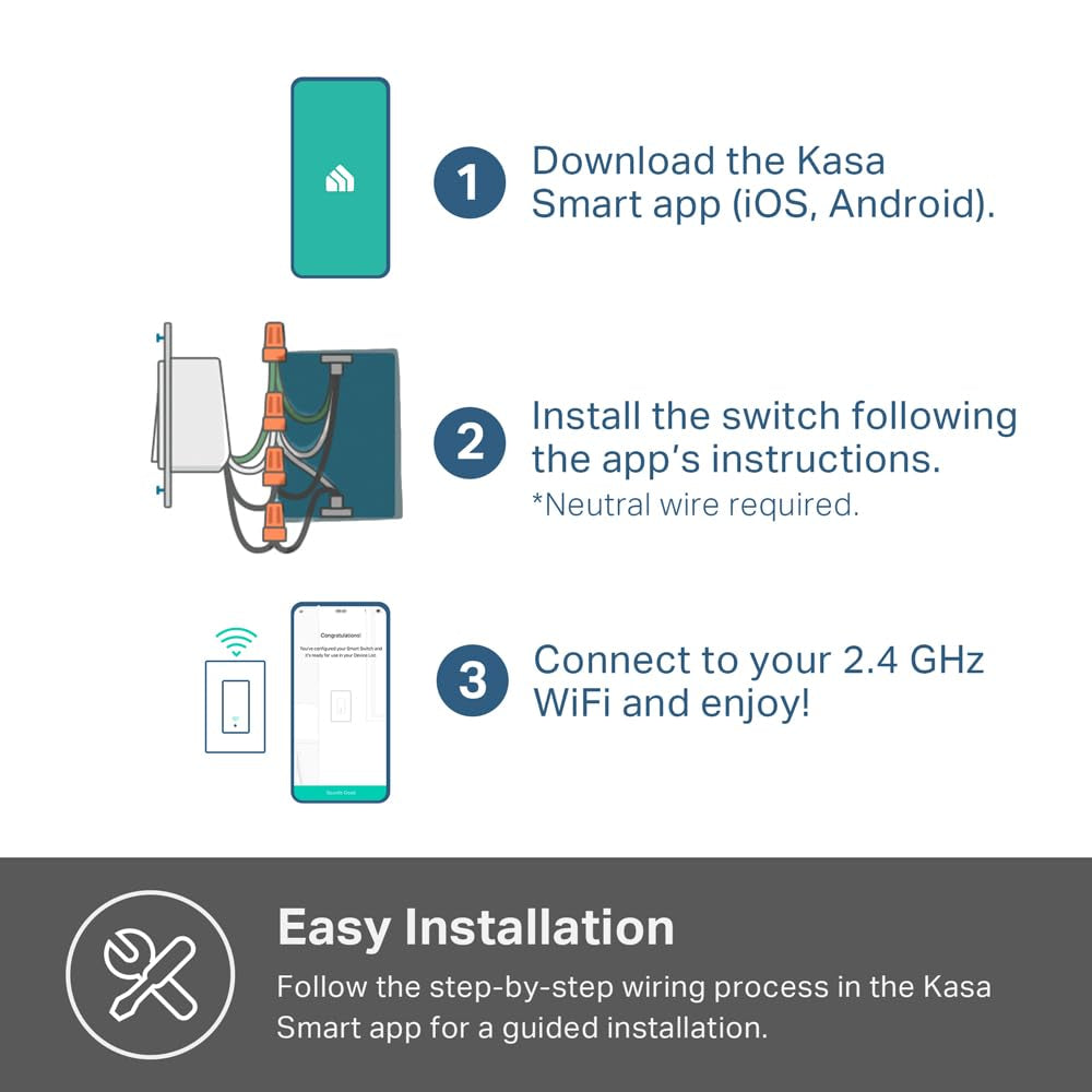 Kasa Smart Switch 2-Gang, HS200-2, Single Pole, Need Neutral Wire | 2.4Ghz Wi-Fi Works with Alexa and Google Home, UL Certified, No Hub Required, White