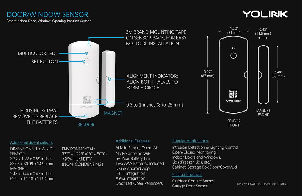 Lora Smart Door & Window Sensor: up to 1/4 Mile Open-Air Range, Door Left-Open Reminders, up to 5 Year Battery Life, Alexa, IFTTT, Home Assistant, Home Security, Hub Required
