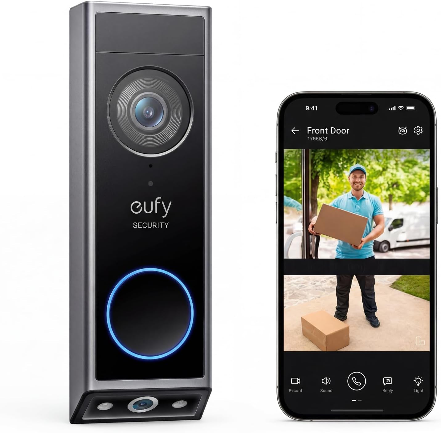 Eufy Security Video Doorbell E340, Dual Cameras, 2K FHD | No Subscription, Head-To-Toe View, Wireless or Wired, Color Night Vision, Two-Way Talk, AI Motion/Package Detection, 8GB