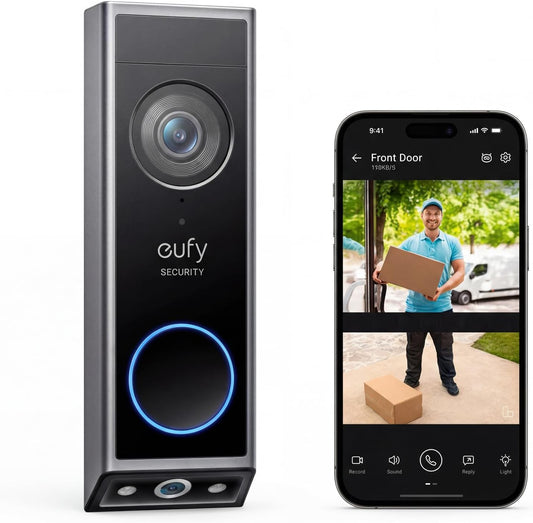 Eufy Security Video Doorbell E340, Dual Cameras, 2K FHD | No Subscription, Head-To-Toe View, Wireless or Wired, Color Night Vision, Two-Way Talk, AI Motion/Package Detection, 8GB