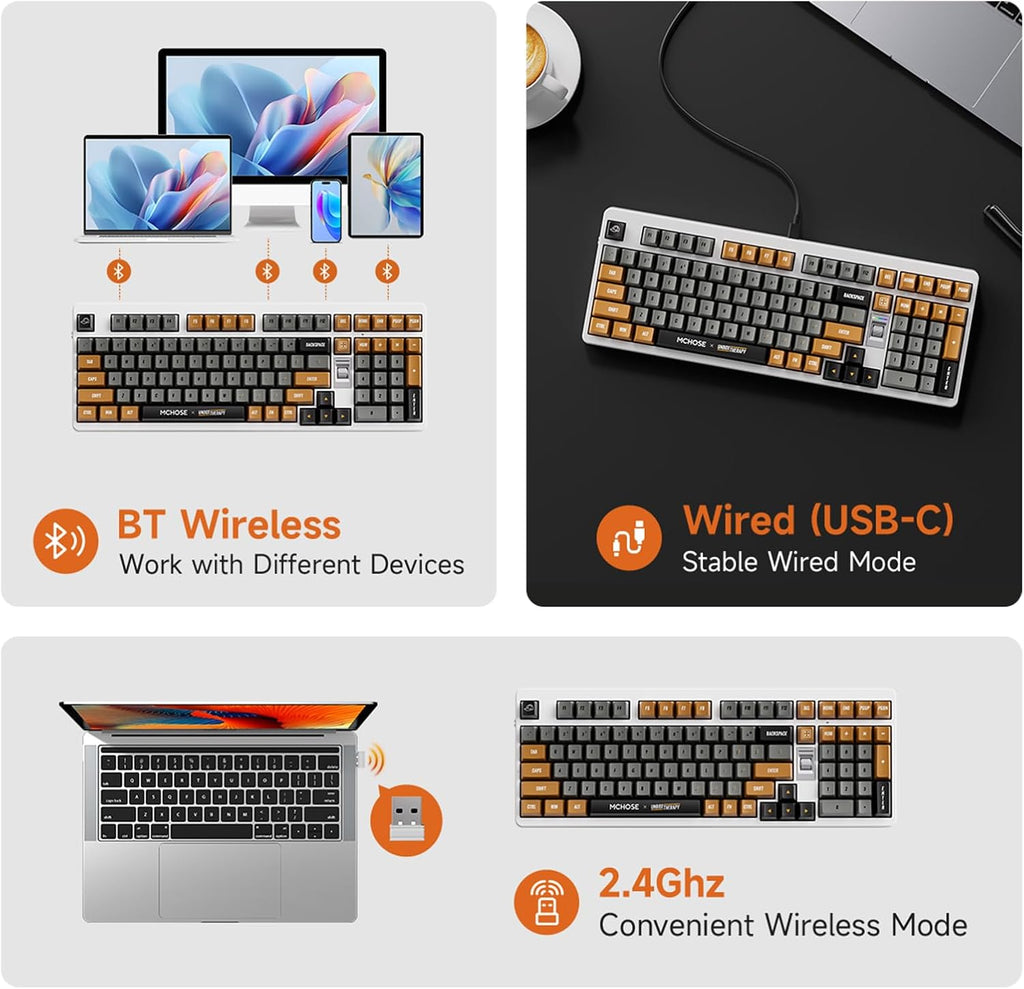 UT98 Wireless Mechanical Keyboard Compact Silent Gaming Keyboard with Knob Tri-Mode Connection Hot Swappable Custom Creamy Keyboard Gasket Structure Pre-Lubed Linear Switches RGB Classic Silent