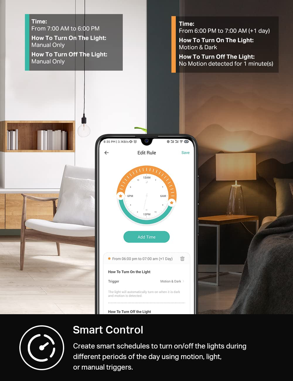 Wifi Motion Sensor Switch, Single Pole, Needs Neutral Wire, 2.4Ghz Wi-Fi Light Switch, Compatible with Alexa & Google Home, UL Certified, No Hub Required(Ks200M),White,1-Pack