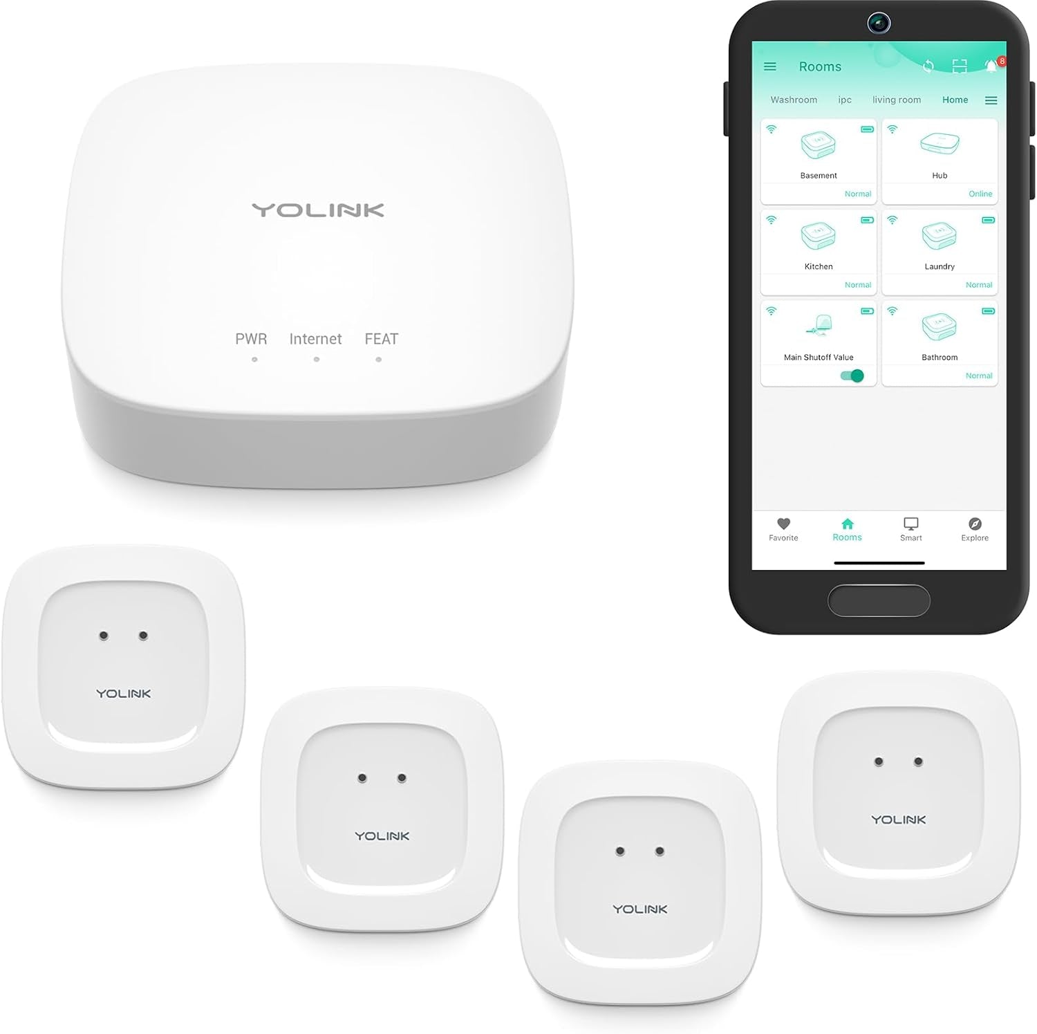 Water Leak Starter Kit: Hub + 4 Leak Sensor 1 (Silent), Lora Long-Range, App/Sms/Email Alerts, D2D Offline Triggers, 2 AAA up to 5-Year Battery, Compatible with Alexa/Ifttt/Home Assistant