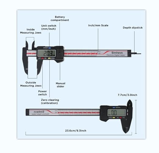Simhevn Electronic Digital Caliper and Measuring Tape, 6 Inch/150mm Digital - Image 2