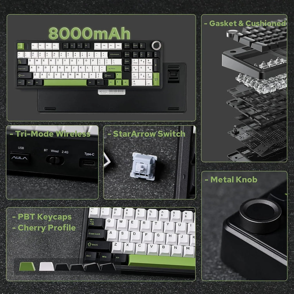 F99 Pro, 99-Key, Wireless, Hot Swappable, Mechanical Gaming Keyboard, RGB, 5-Layer Padding, 8000 Mah Battery, Knob