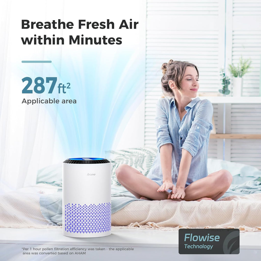 Air Purifiers for Bedroom Home, Air Purifier for Smoke Pollen Dander Hair Smell Air Cleaner with Sleep Mode Speed Control for Bedroom Office, MK01- White(Available for California) | Energy Star Efficiency, Meet Global Recycled Standard, 360-Degree Air Inlets, 22Db Noise Level, Aromatherapy Function