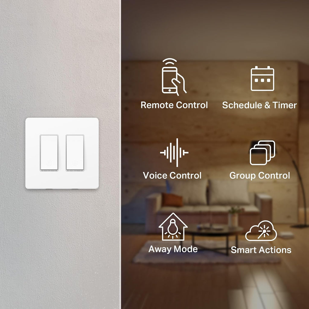 Kasa Smart Switch 2-Gang, HS200-2, Single Pole, Need Neutral Wire | 2.4Ghz Wi-Fi Works with Alexa and Google Home, UL Certified, No Hub Required, White