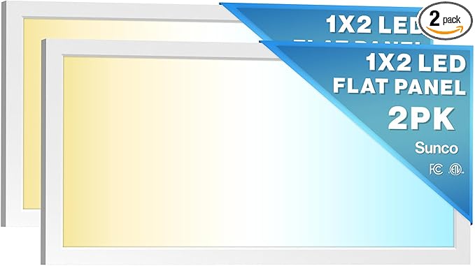 Sunco 2 Pack 1x2 LED Flat Panel Lights, Dual Selectable CCT 3500K/4000K/5000K & by SuncoLighting