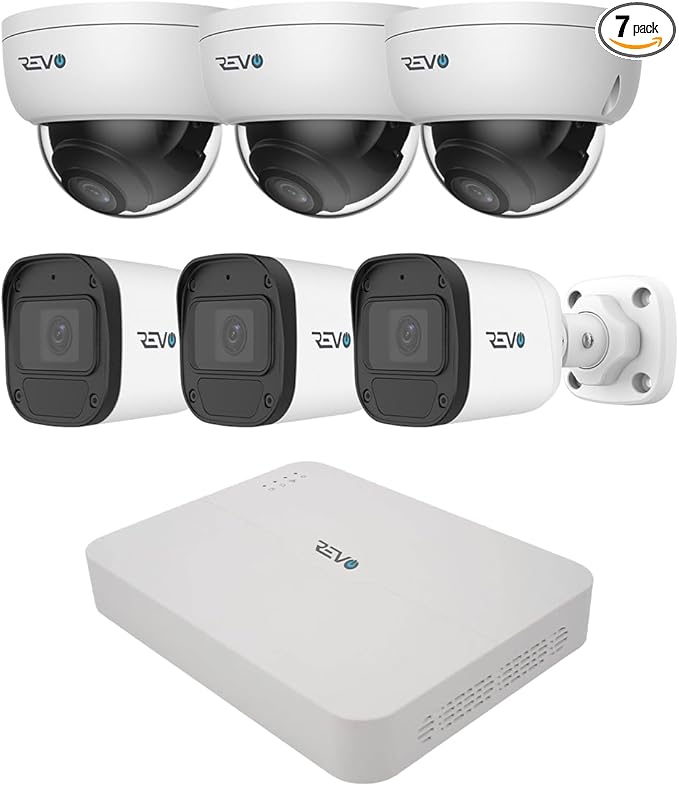 Ultra Blue Series 8CH 4K POE H.265 NVR, 2TB & 6X 5 Megapixel Indoor/Outdoor IR by Revo