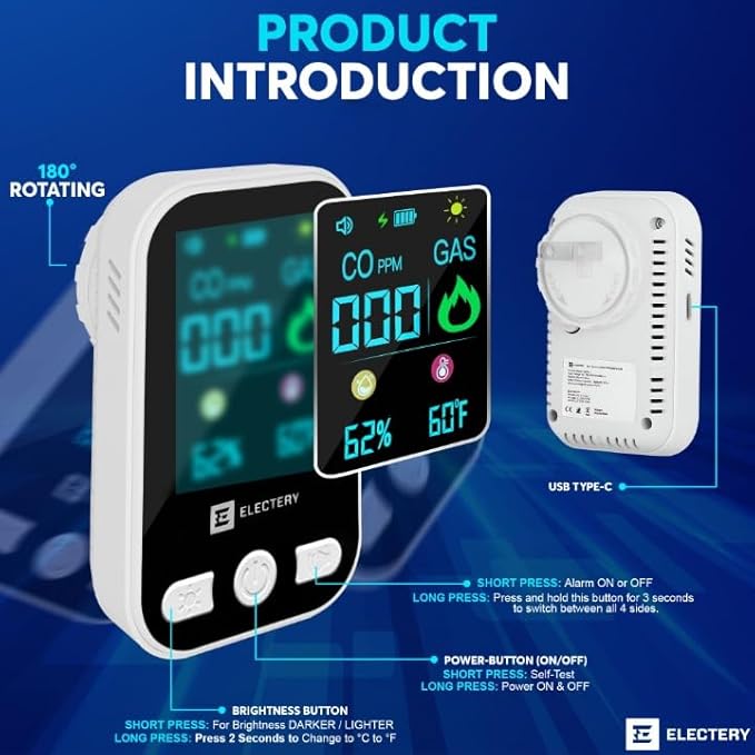 Carbon Monoxide Detector Plug in, 4-in-1 Gas and Carbon Monoxide Detectors - Image 4