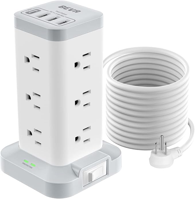 BEVA Power Strip Tower with USB Ports, 16 in 1 Surge Protector Tower, 12 AC and by BEVA