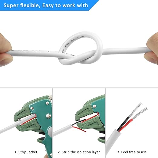 DEKIEVALE 18 Gauge 2 Conductor Electrical Wire, 32.8FT White Stranded Low - Image 5