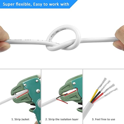 DEKIEVALE 18 Gauge 4 Conductor Electrical Wire, 16.4FT White PVC Stranded - Image 5