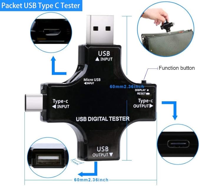 Eversame 2 in 1 Type C USB Tester Color Screen LCD Digital Multimeter, USB C - Image 5