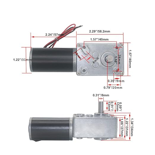 BRINGSMART 12V 27rpm DC Worm Gear Motor 50kg.cm Self-Locking Engine Reversed - Image 2