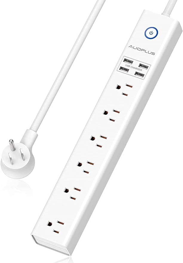 15 Ft Power Strip Surge Protector, 6 Outlets and 4 USB Ports, Flat Plug Power by AUOPLUSOFFICIAL