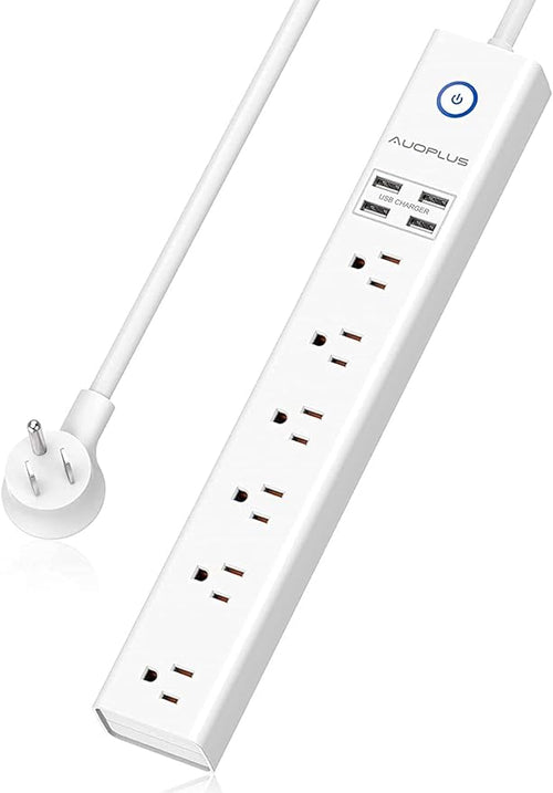 15 Ft Power Strip Surge Protector, 6 Outlets and 4 USB Ports, Flat Plug Power by AUOPLUSOFFICIAL