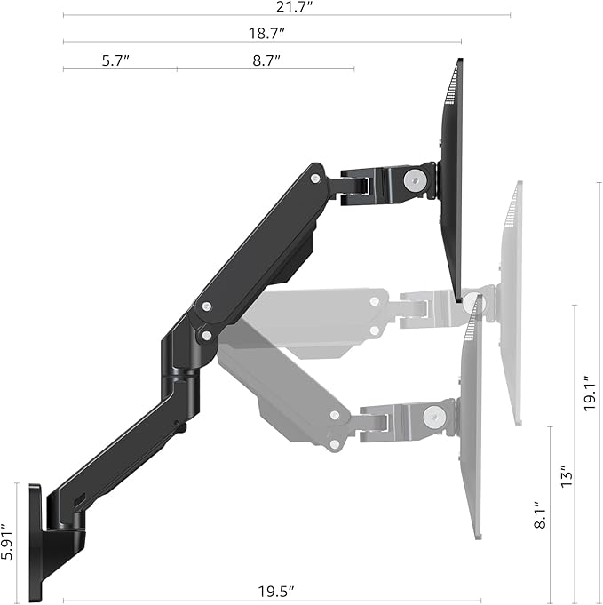 BEWISER Heavy Duty Monitor Arm Wall Mount - Image 6