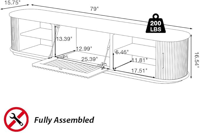 POVISON Fully-Assembled Mid-Century Modern Tambour Door TV Stand, Wood TV - Image 6