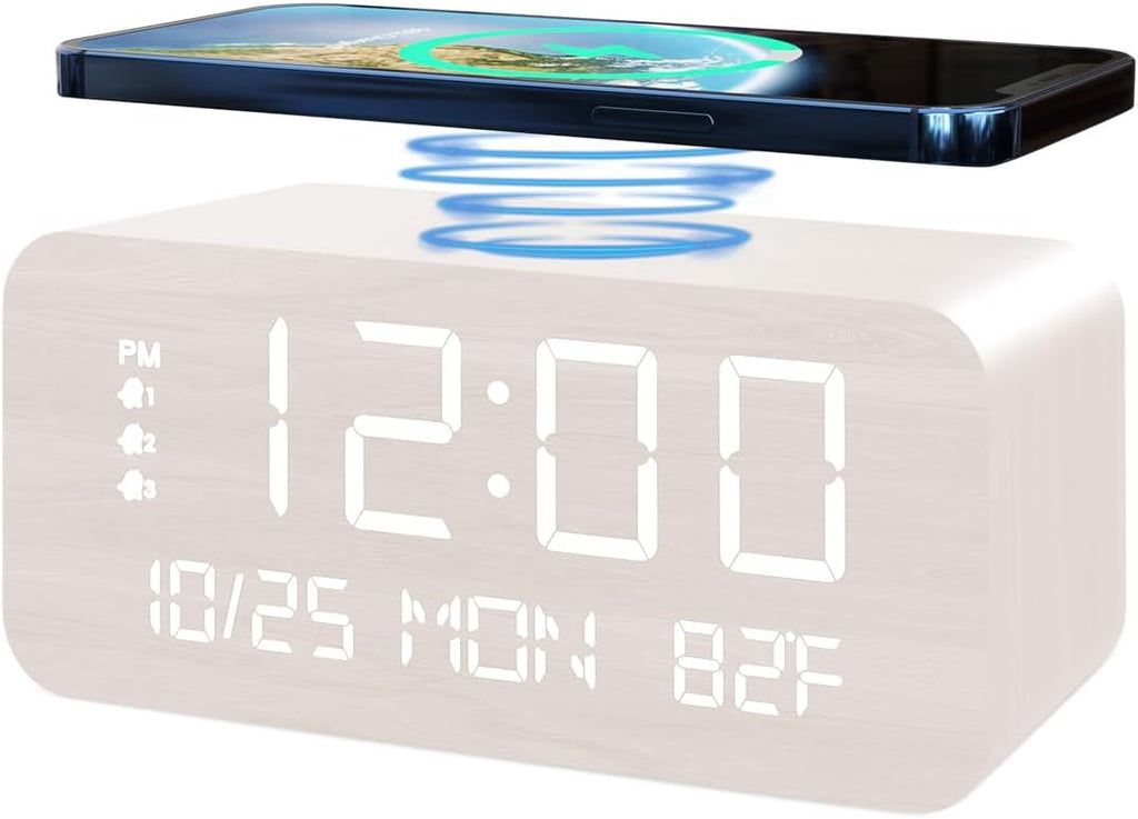 JALL Digital Alarm Clock, with Wooden Electronic LED Time Display, 3 Alarm by JALL