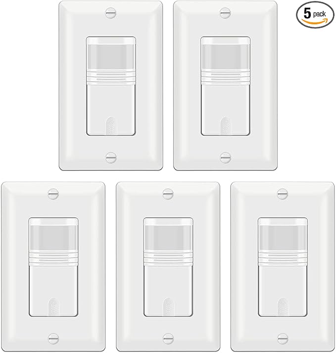 BESTTEN 5 Pack Motion Sensor Light Switch, PIR Vacancy & Occupancy, 800W 1/6 HP by BESTTEN