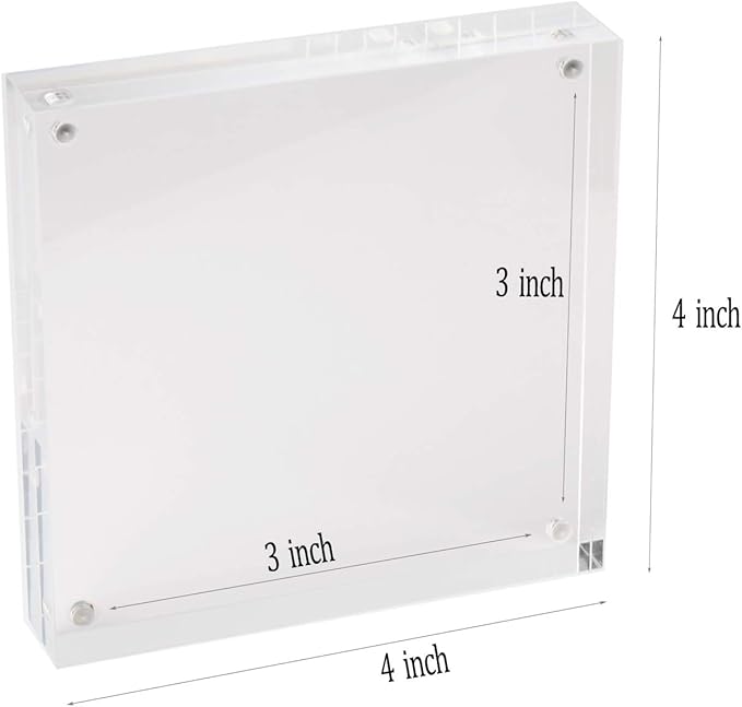 Meetu Acrylic 4x4 Picture Frame Clear Two Sided Desk Photo Frame Magnetic Frame - Image 3