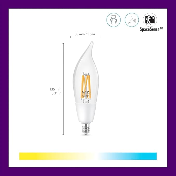WiZ Clear 40W BA11 Tunable White Filament LED Smart Candle-Shaped Bulb - Image 2