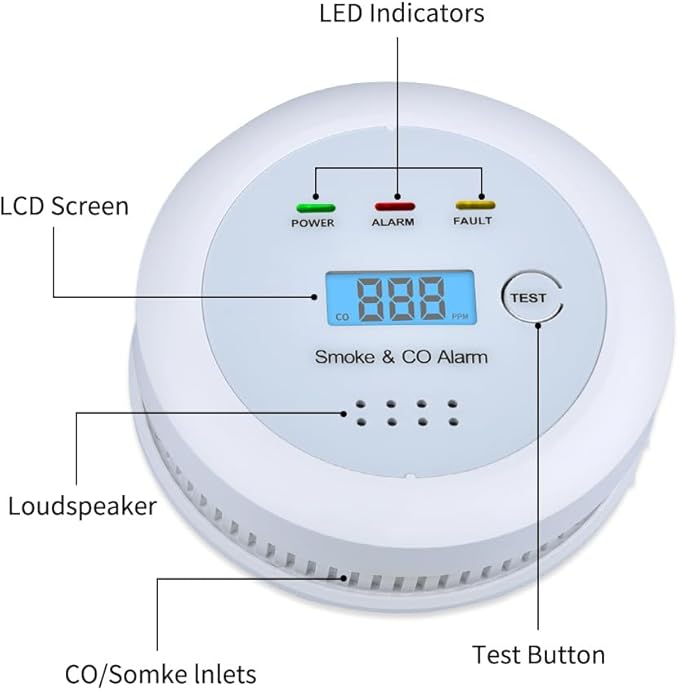 2 in1 Smoke Detector Carbon Monoxide Detector Combo, - Image 2