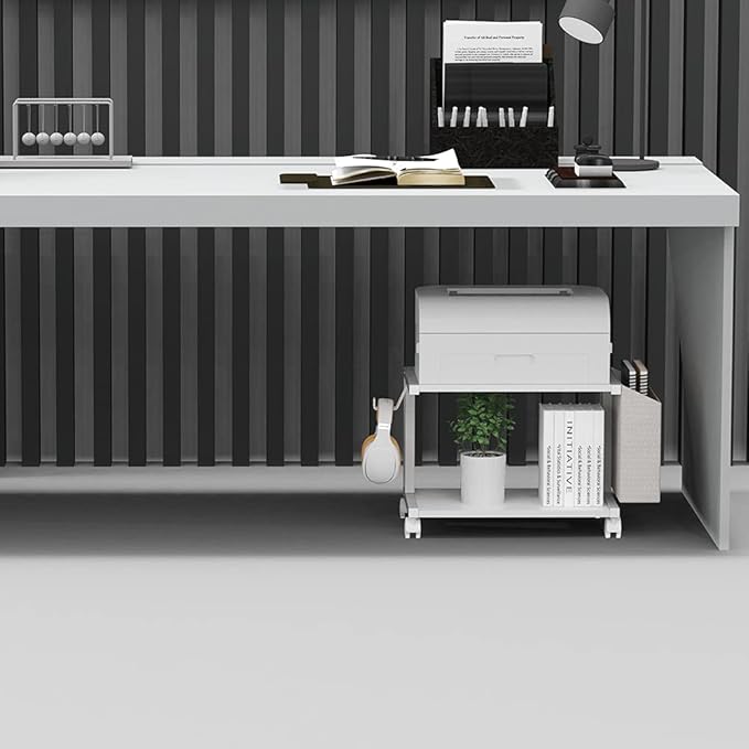 VEDECASA 2 Tier Modern White Wooden Under Desk Printer Stand - Image 3
