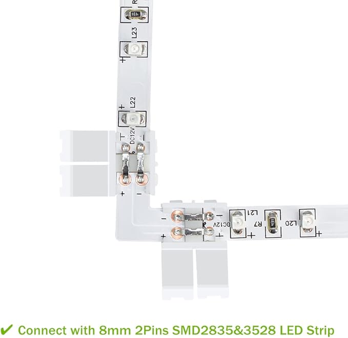 LightingWill 10pcs Pack L Shape Solderless Snap Down 2Conductor LED Strip - Image 3