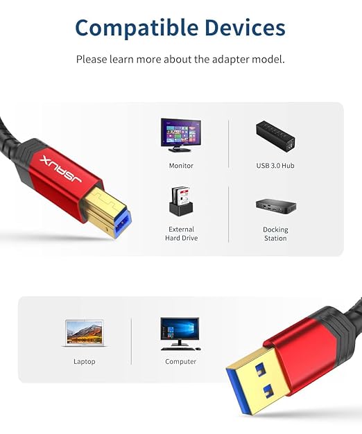JSAUX USB 3.0 Printer Cable, Type A Male to B 3.0 Male USB 3.0 Type B Upstream - Image 6