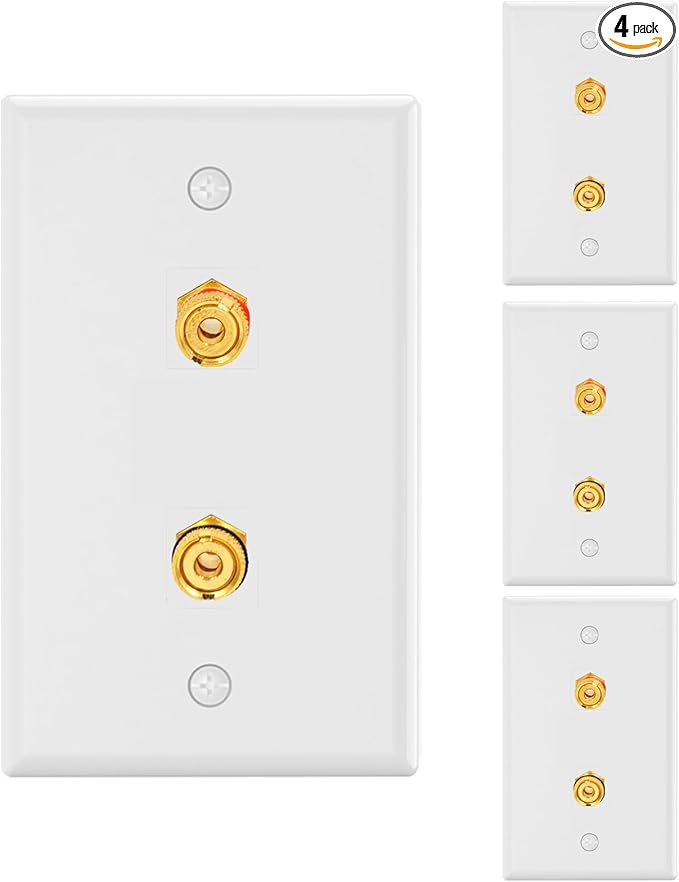 VCE UL-Listed Speaker Wall Plate Gold-Plated, 2-Port Keystone Wall Plate by VCE