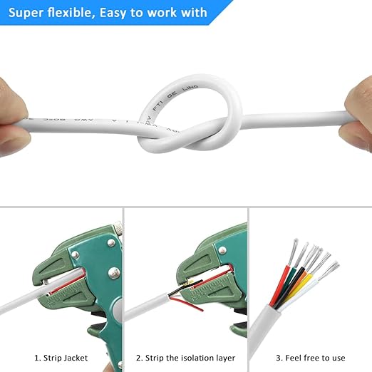 22 Gauge 6 Conductor Electrical Wire, 32.8FT White Stranded Low Voltage 22/6 - Image 5