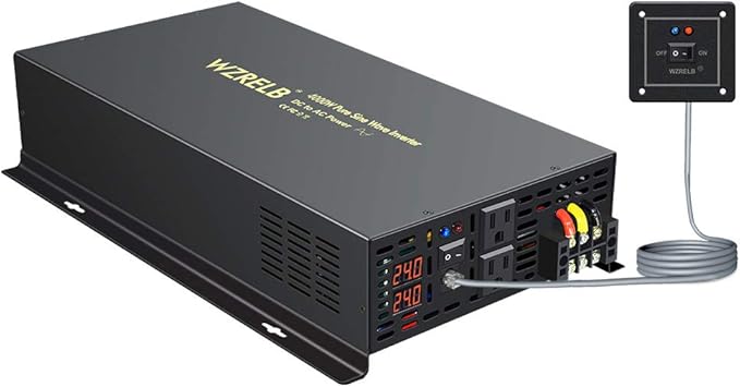 WZRELB 4000W 24VDC 120VAC Pure Sine Wave Power Inverter, 2 AC Outlets, Wired by WZRELB
