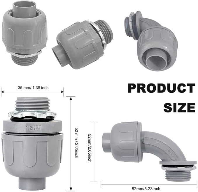 1/2 inch Liquid Tight Connector PVC Flexible Conduit Connector UL Listed Liquid - Image 2