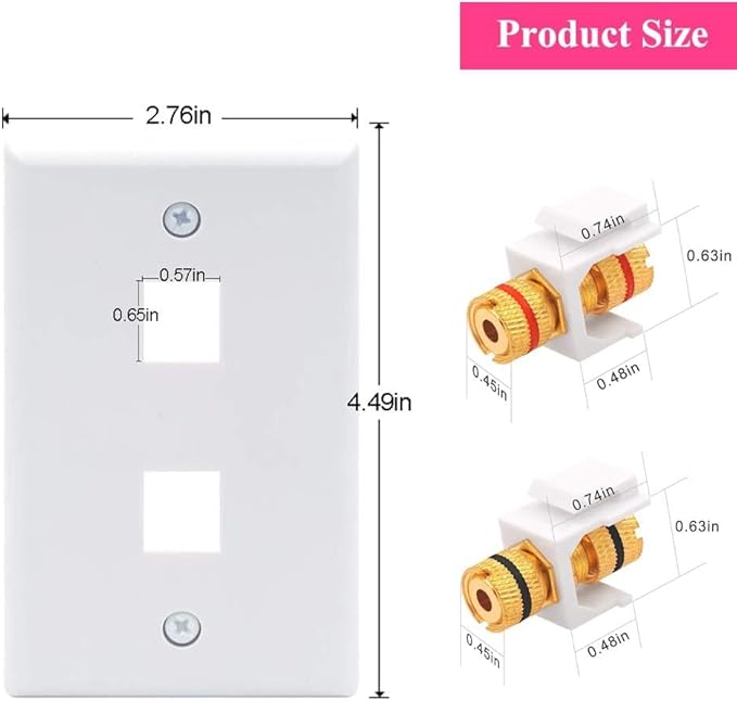 VCE UL-Listed Speaker Wall Plate Gold-Plated, 2-Port Keystone Wall Plate - Image 3