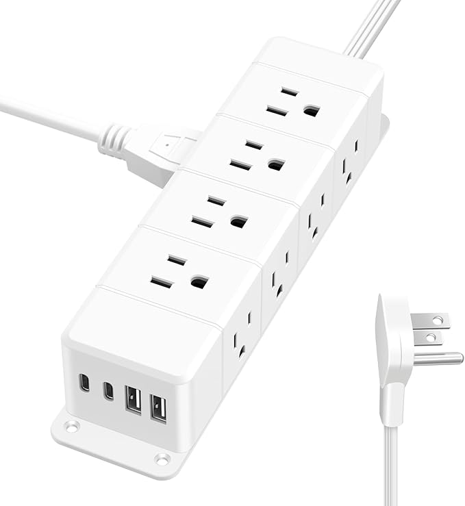 30W USB C Power Strip Surge Protector, Ultra Thin Flat Plug Power Strip 4 Side by ANNQUAN
