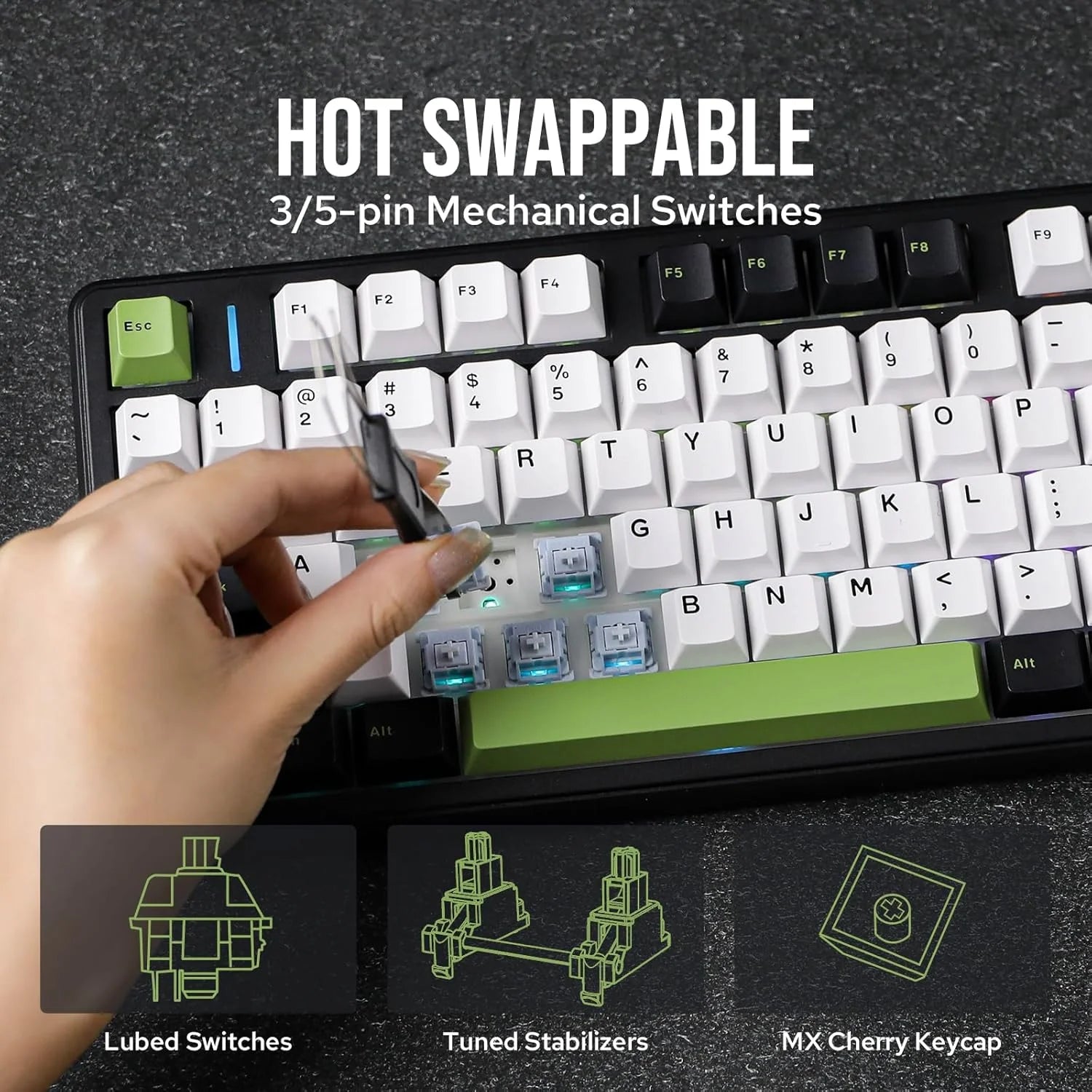 F99 Pro, 99-Key, Wireless, Hot Swappable, Mechanical Gaming Keyboard, RGB, 5-Layer Padding, 8000 Mah Battery, Knob