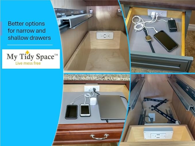 My Tidy Space Compact Combo USB-A USB-C 15 Amp in-Drawer Docking Station Outlet - Image 3