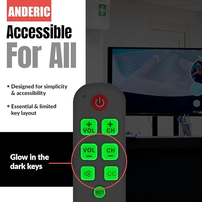 Anderic Easy Big Button Universal TV Remote Control. Easy to Use, Glow Keys - Image 3