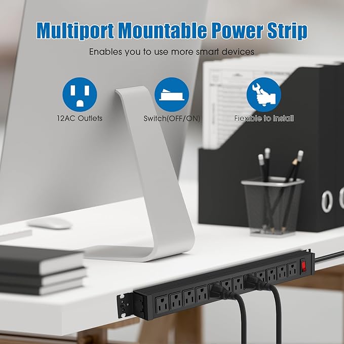 HHSOET 2 Pack Rotating Mountable Power Strip, 12 Outlet Wall Mount Surge - Image 4