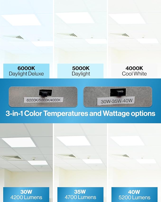 Sunco 12 Pack 2x2 LED Flat Panel Light, Dual Selectable CCT 4000K/5000K/6000K & - Image 2
