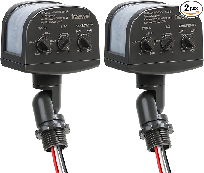 TREEWELL 2 Pack 240-Degree Replacement Motion Sensor, Adjustable LUX & Time & by treewell