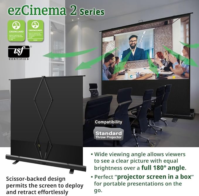 Elite Screens ezCinema 2, 95-inch 16:9 Manual Floor Pull Up Scissor Backed - Image 3